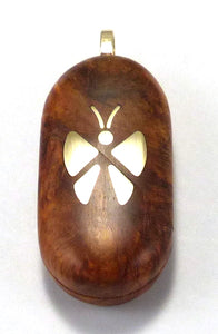 5678 Thin Gold Butterfly Amboyna Burl Wood Illusionist locket