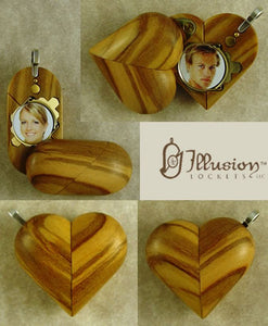 B163 Cremation Ash Olive Wood Illusionist Locket With Secret Compartments