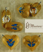Load image into Gallery viewer, B191 Cremation Ash Butterfly Locket With Secret Compartments Olive Wood
