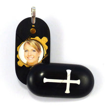 Load image into Gallery viewer, 3612 Slim Cross Ebony Wood Locket That Transforms Into Christian Fish Illusionist Locket