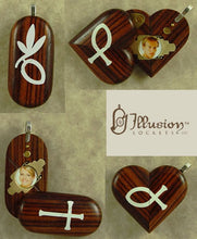 Load image into Gallery viewer, 4073 Thin Kingwood Cross Locket That Transforms Into Christian Fish Illusionist Locket