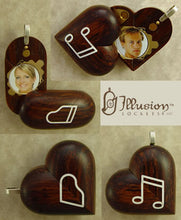 Load image into Gallery viewer, B065 Coco Bolo Wood Cremation Ash Piano Locket With Secret Compartments