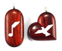 Load image into Gallery viewer, 0009 Thin Rosewood Burgundy Music Note Illusionist Locket That Transforms Into a Dove Locket