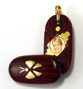 5702 Thin Gold Butterfly Rosewood Burgundy Illusionist locket