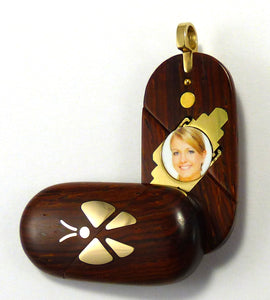 5704 Thin Gold Butterfly Coco Bolo Wood Illusionist locket