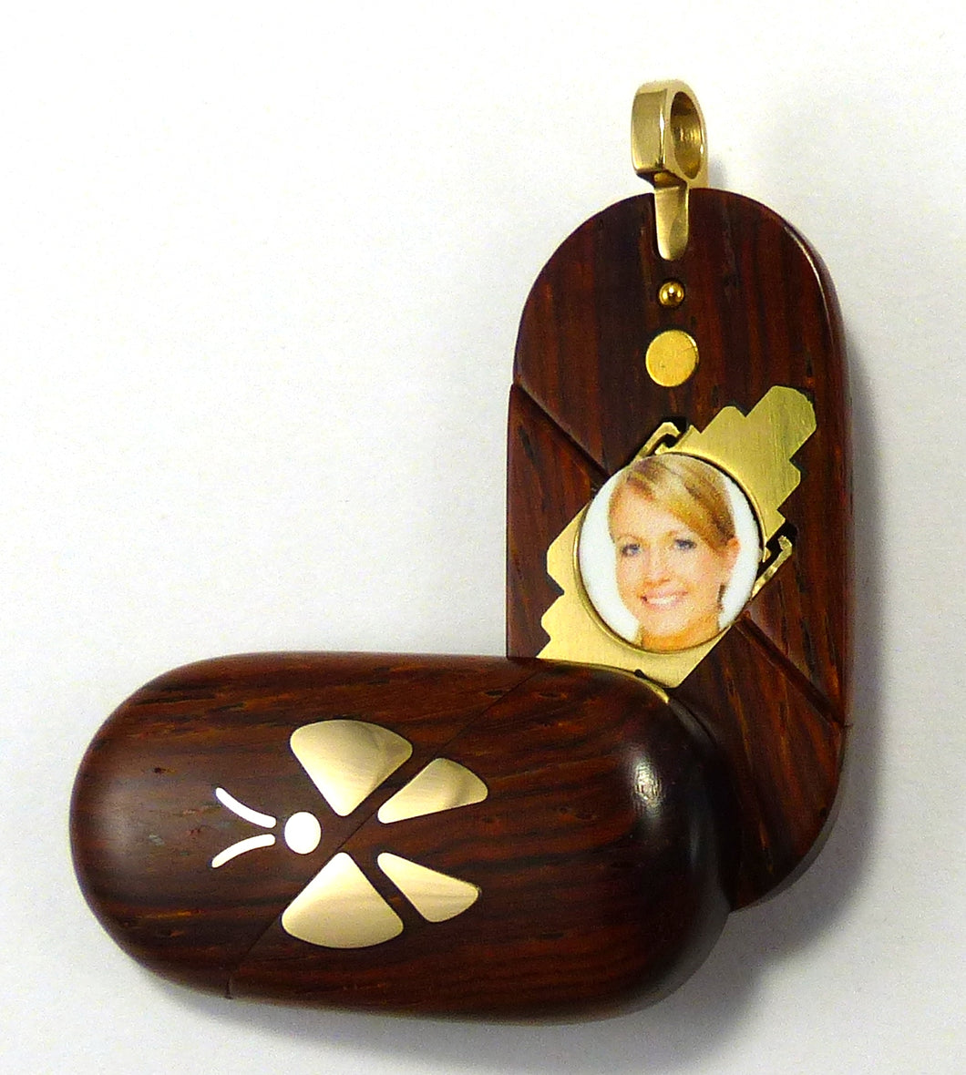 5704 Thin Gold Butterfly Coco Bolo Wood Illusionist locket