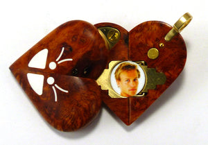 5737 Amboyna Burl Wood Illusionist Locket With 14 ct Gold Bail