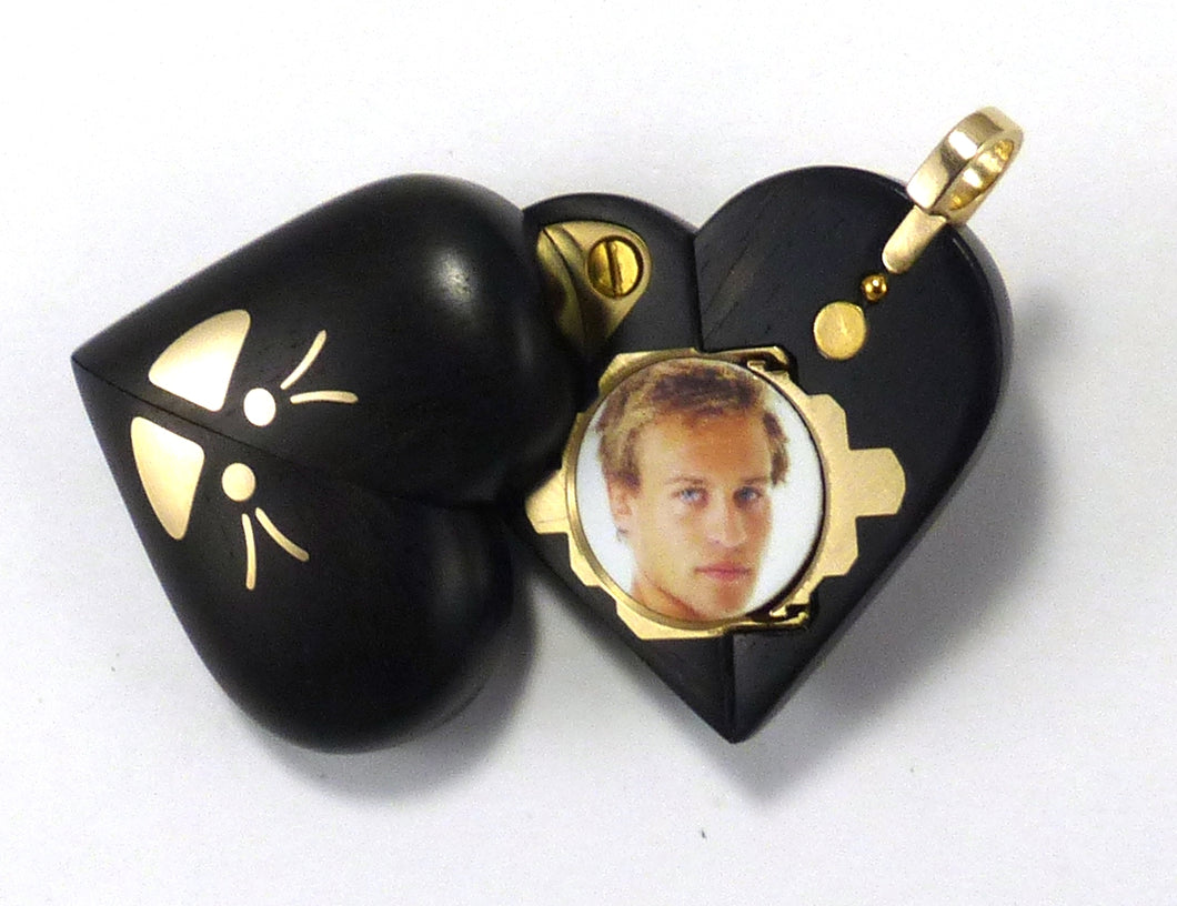B263 Cremation Ash Ebony Wood Gold Butterfly Locket With Secret Compartments
