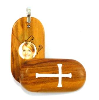 4967 Natural Olive Wood Cross Locket That Transforms Into Christian Fish Illusionist Locket