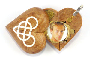 B121 Birdseye Maple Wood Cremation Ash Double Infinity Locket With Secret Compartments
