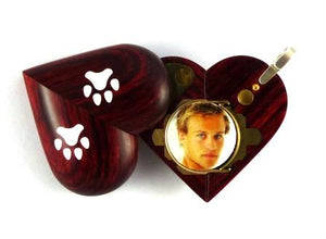 B025 Dog Cat Paw Print Cremation Ash Locket With Secret Compartments Rosewood Burgundy