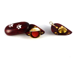 B025 Dog Cat Paw Print Cremation Ash Locket With Secret Compartments Rosewood Burgundy